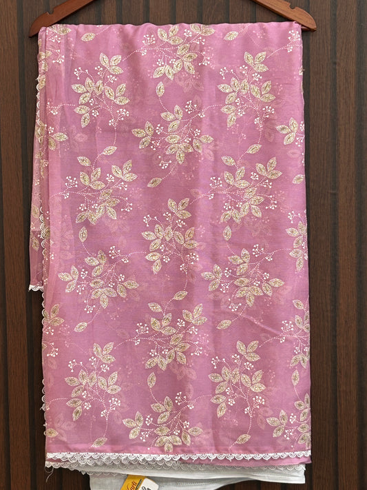 Printed chiffon saree : pink