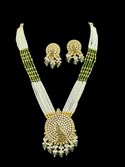 Mehandi color Pearl necklace with peacock pendant