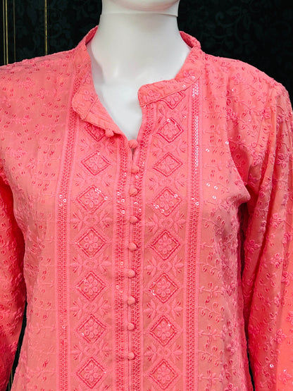 Chikankari short kurti - Kurti Connection USA
