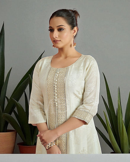 Off white silk Anarkali kurti set