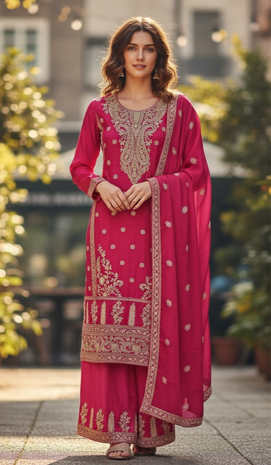 Chinon silk sharara suit