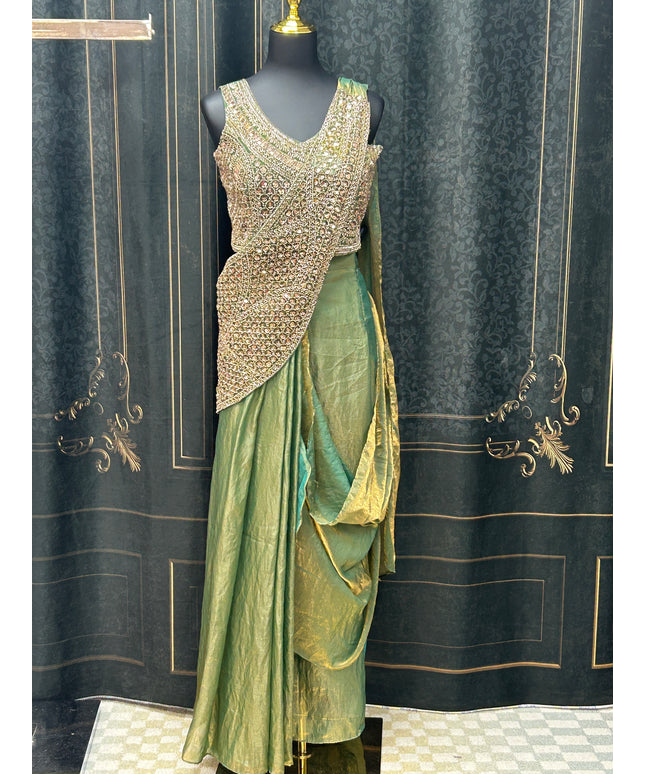 Readymade saree : pre pleated tissue silk saree