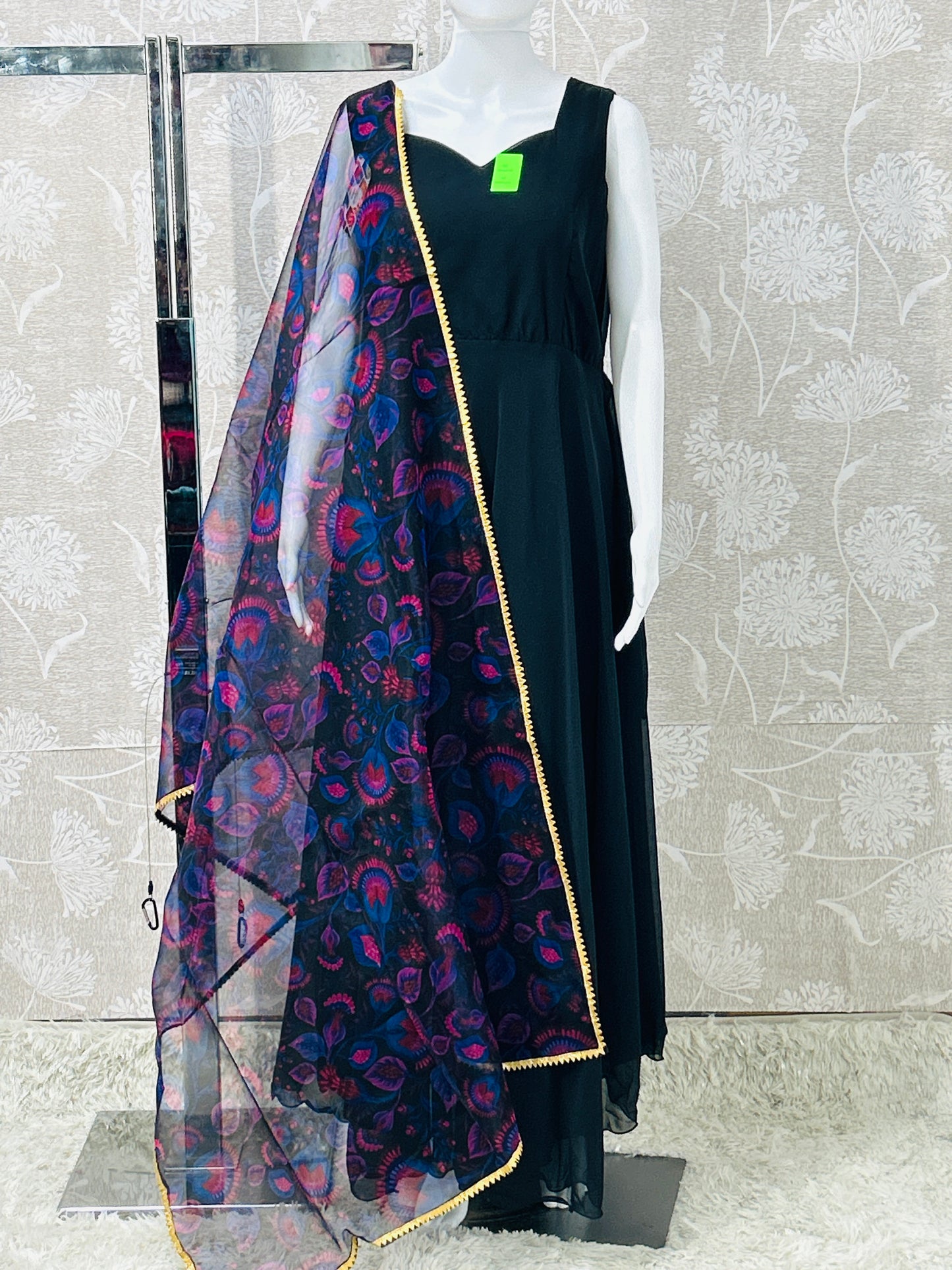 Black georgette kurti with organza dupatta