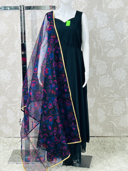 Black georgette kurti with organza dupatta