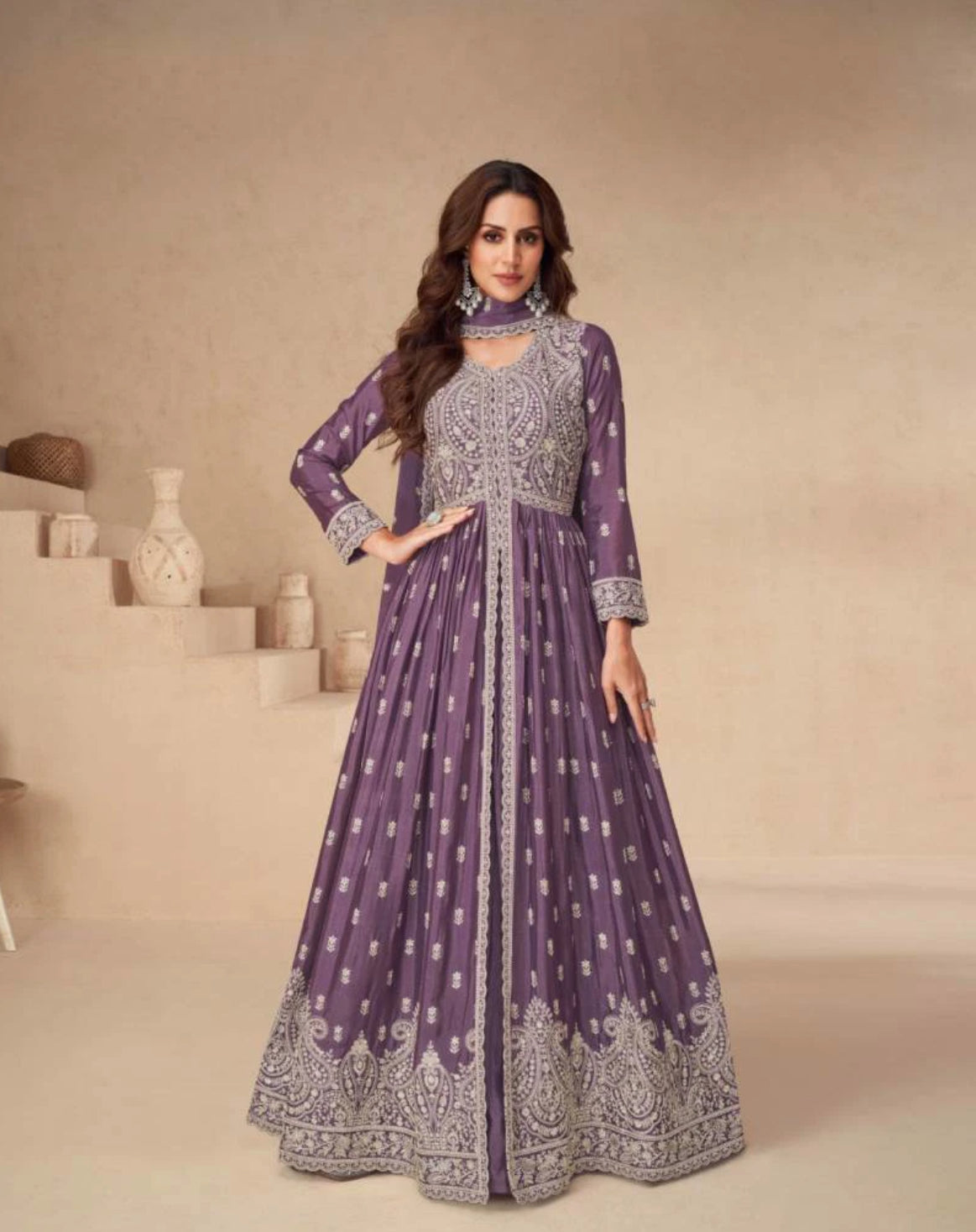 Ruhi : Chinnon silk gown with skirt