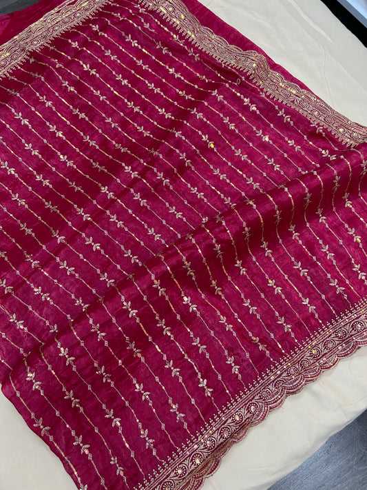 Glass tissue silk saree with blouse piece