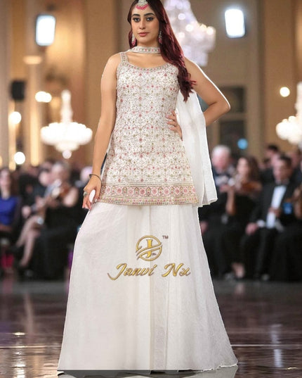 Tissue silk sharara suit