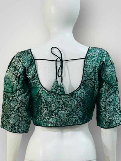 Green- Silver : silk readymade blouse