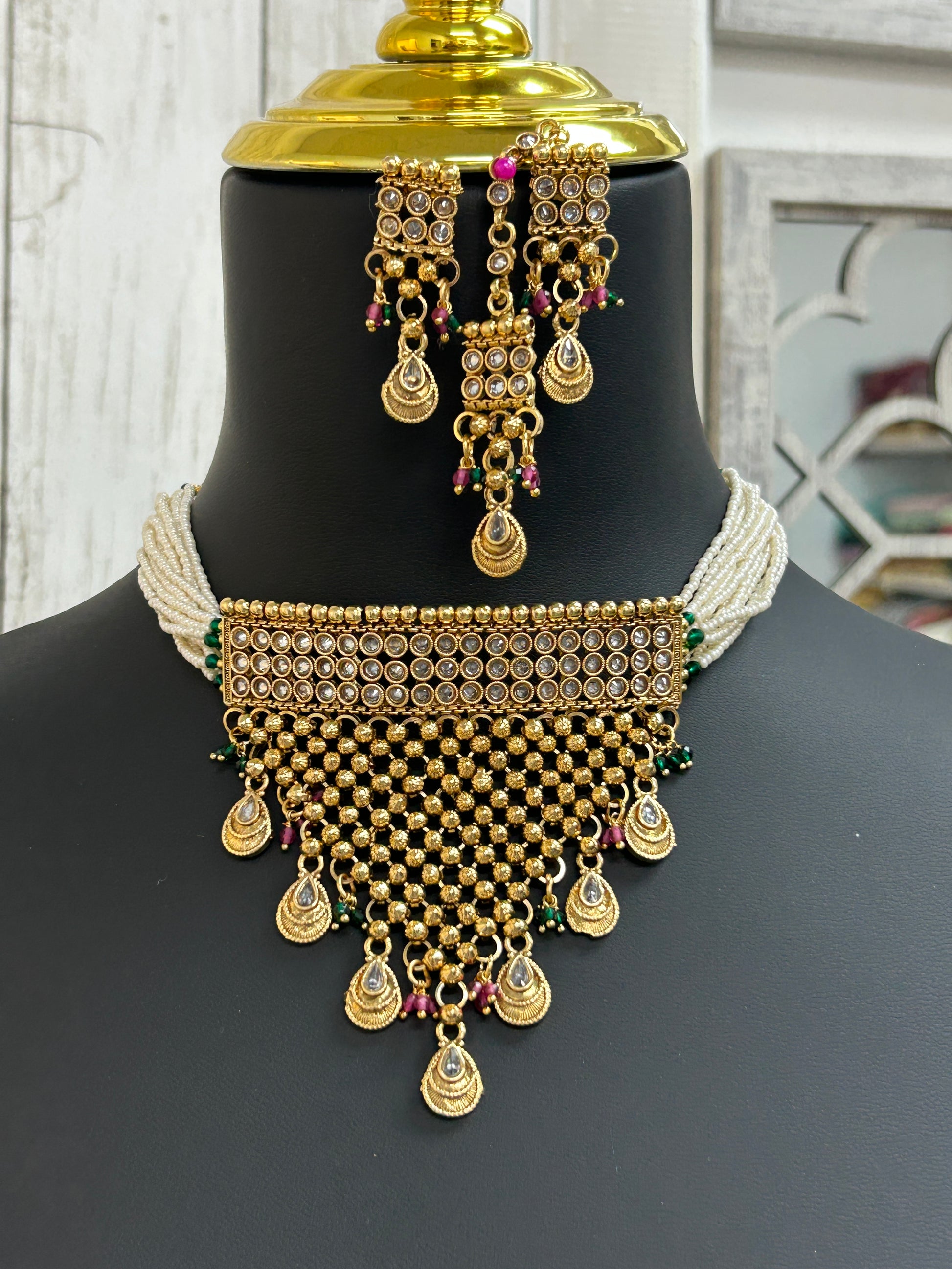 Gold plated necklace set / traditional necklace set by Kurti Connection USA