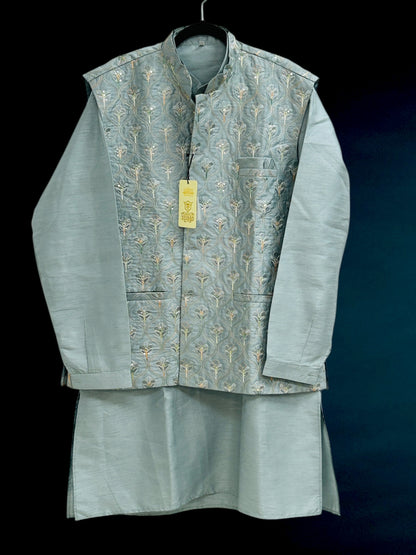Silk kurta pajaama with jacket