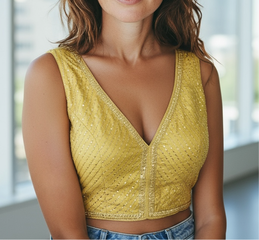 Gold blouse with sequin work