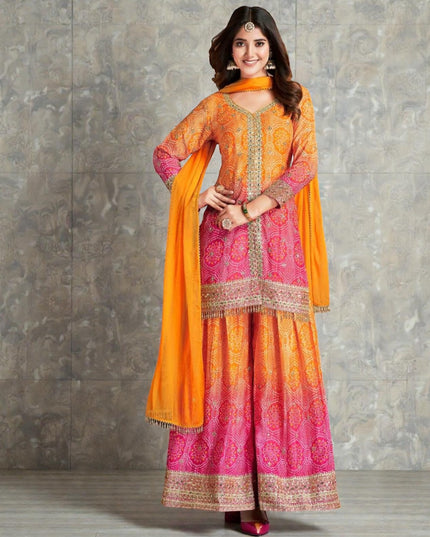 Rangeela : Bandhani silk sharara suits
