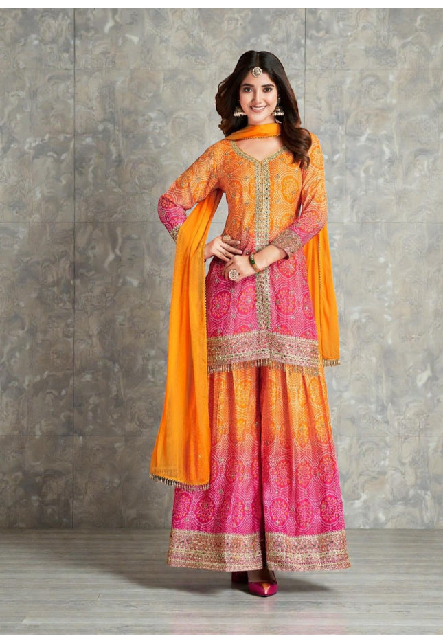 Rangeela : Bandhani silk sharara suits