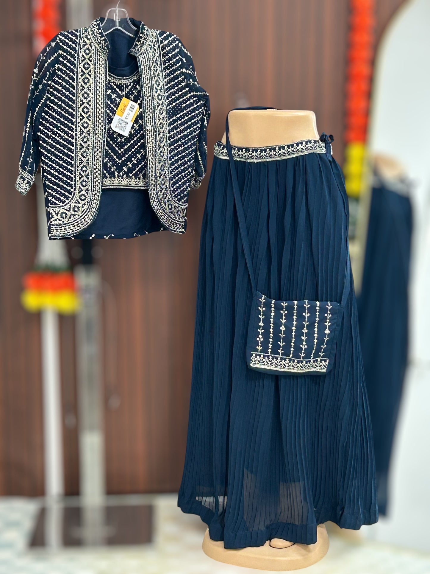 Lehenga Choli set with jacket and purse