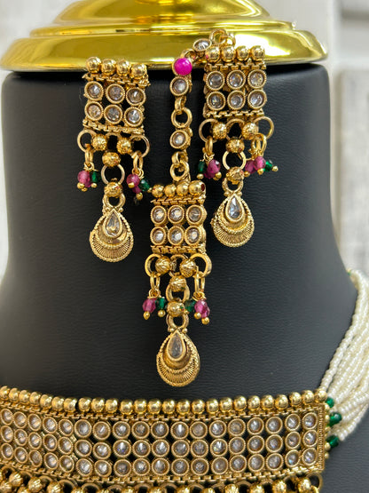 Gold plated necklace set / traditional necklace set by Kurti Connection USA