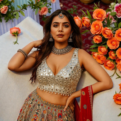 Mirror and shells work blouses