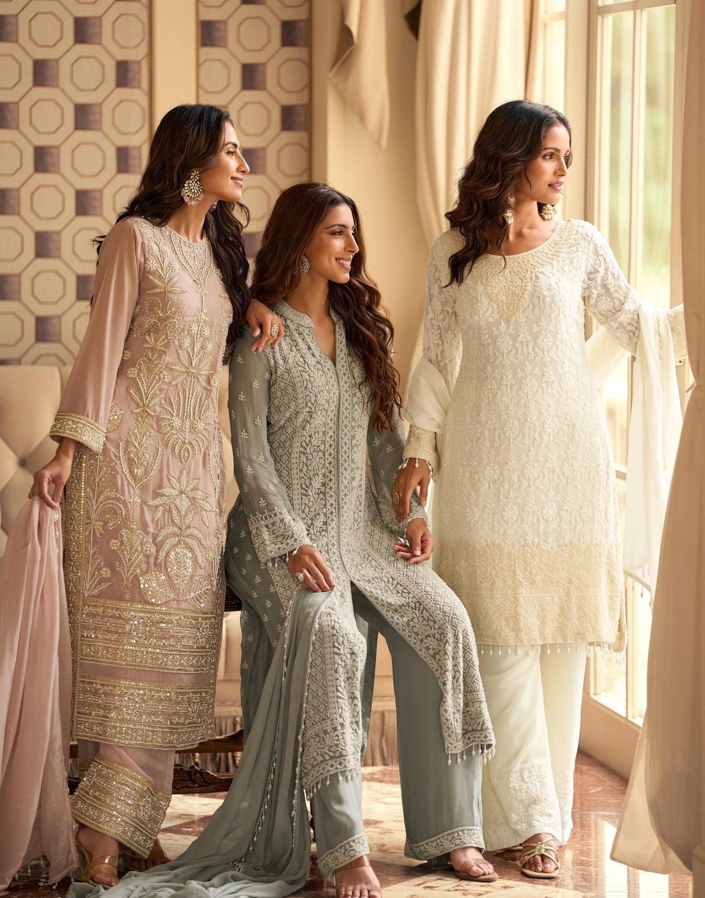 Wedding guest collection : Rishta : Pearl embroidery work suits