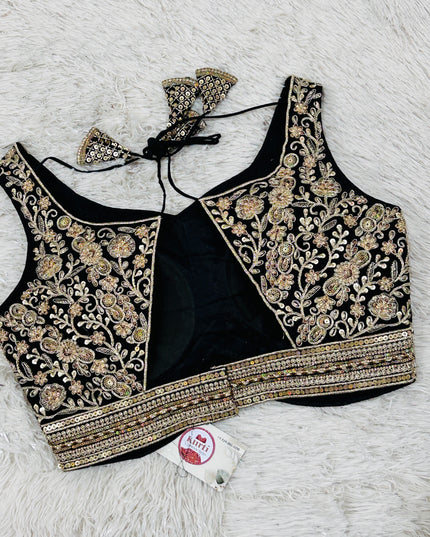 Black blouse with gold embroidery work