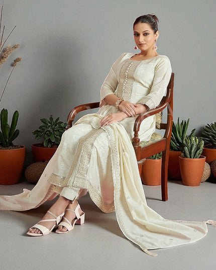 Off white silk Anarkali kurti set