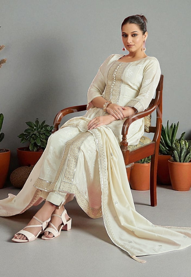 Off white silk Anarkali kurti set