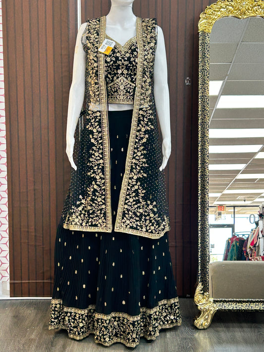 Lehenga Choli set with net jacket: black