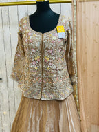 Golden lehenga Choli set with long blouse