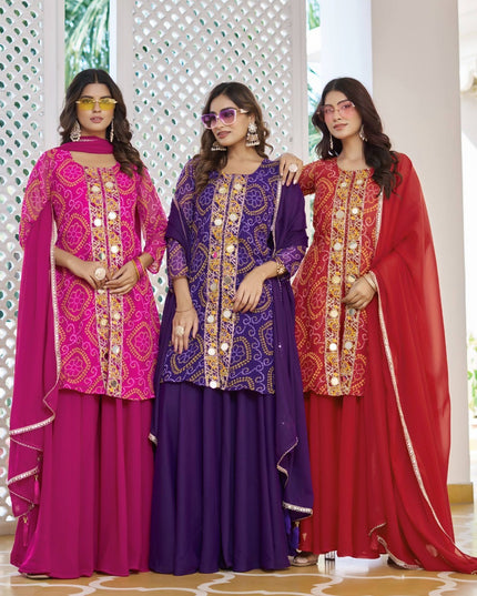 Chiffon Bandhani sharara suit