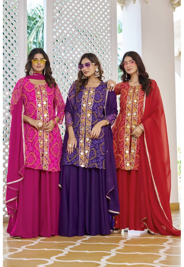 Chiffon Bandhani sharara suit