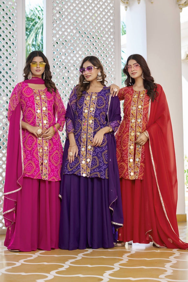 Chiffon Bandhani sharara suit