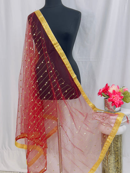 Dark Maroon Net Dupatta