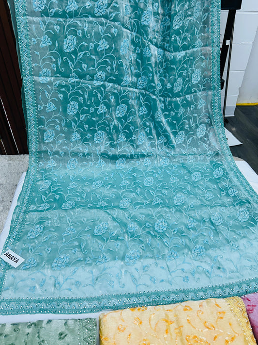 Chiffon silk saree with sequin Chikankari
