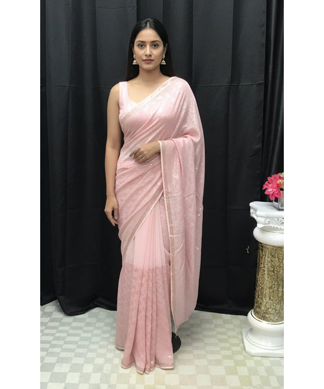 Pink sequin saree