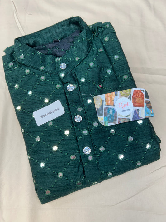 Mirror work kurta : green | boys