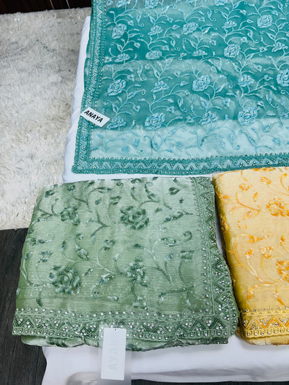 Chiffon silk saree with sequin Chikankari
