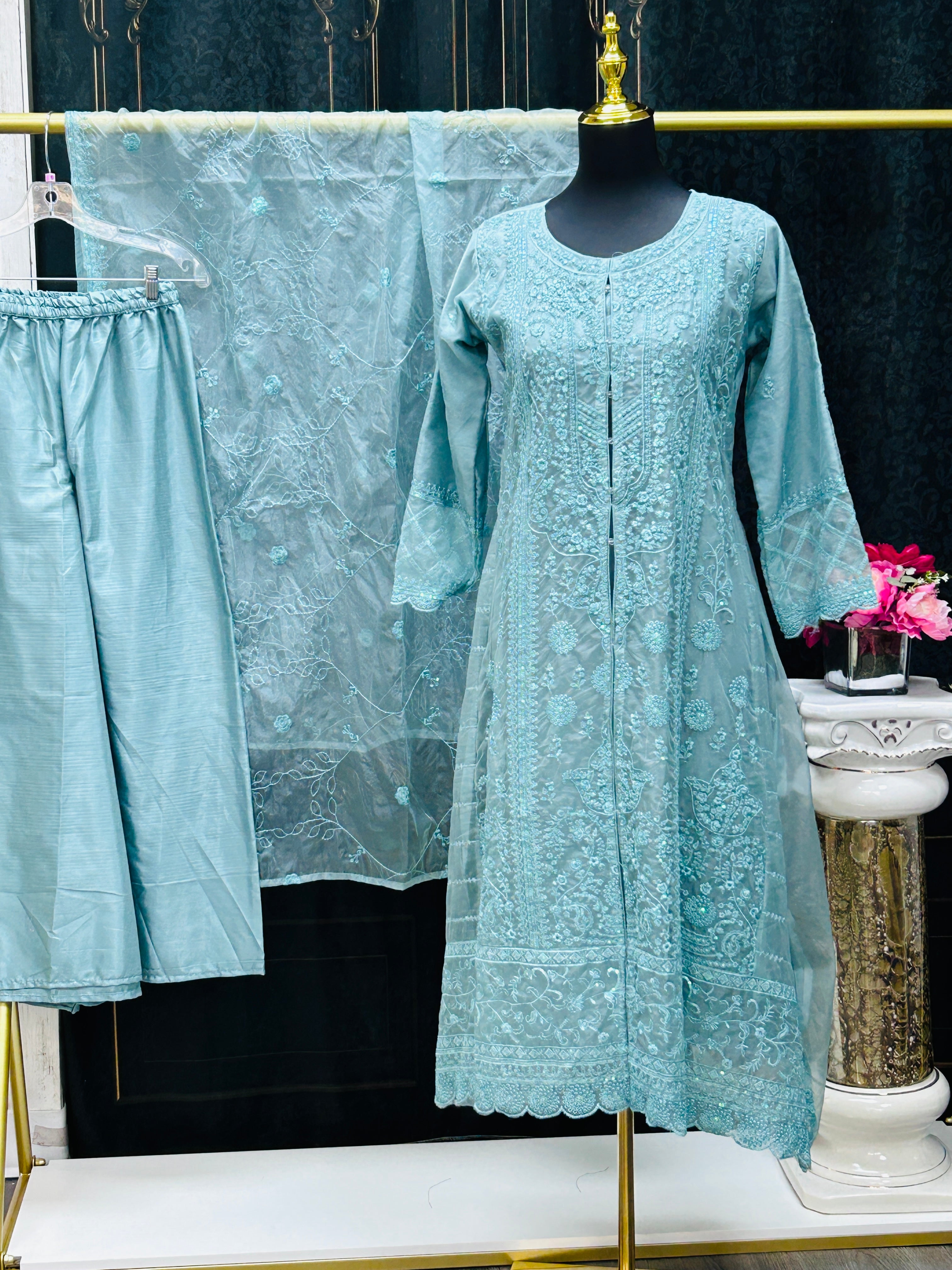 Anarkali suit : pastel blue