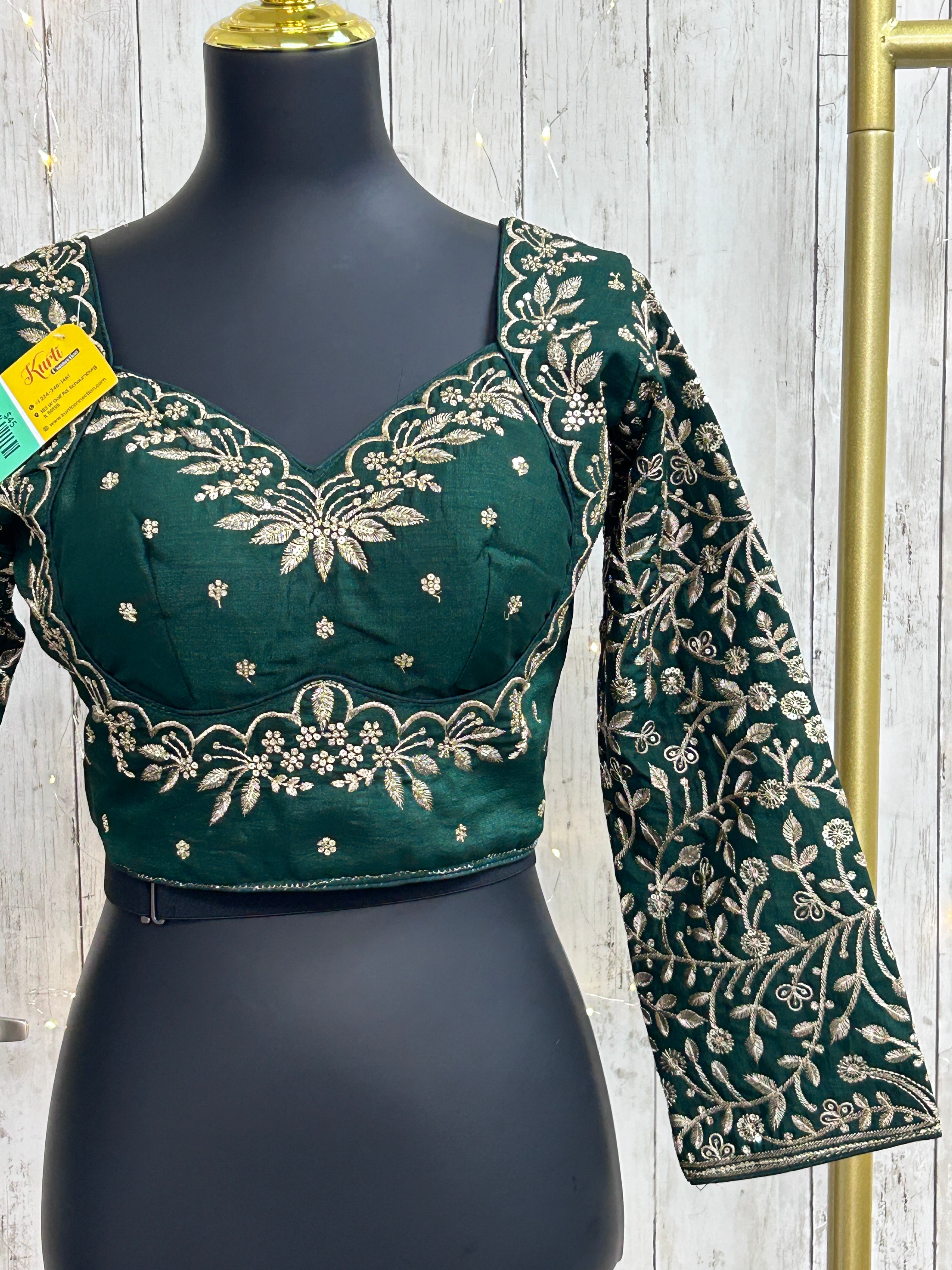 Madhubala blouse : full sleeves/ dark green