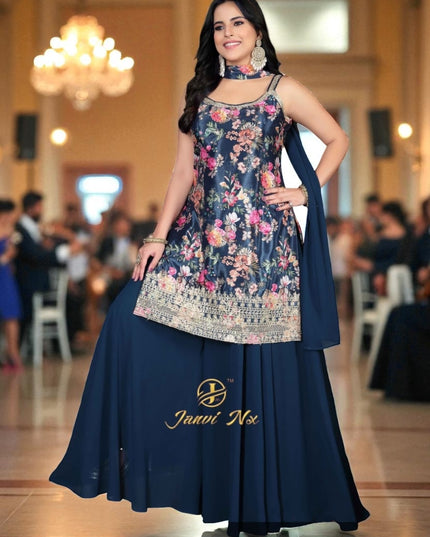 Satin silk party wear sharara set