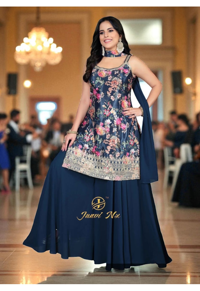 Satin silk party wear sharara set