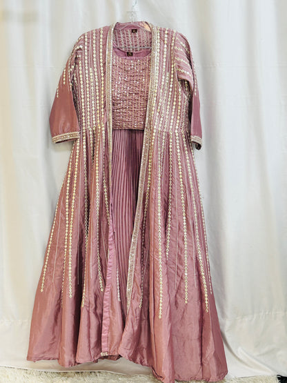 Dark pink Lehenga Choli set with long jacket