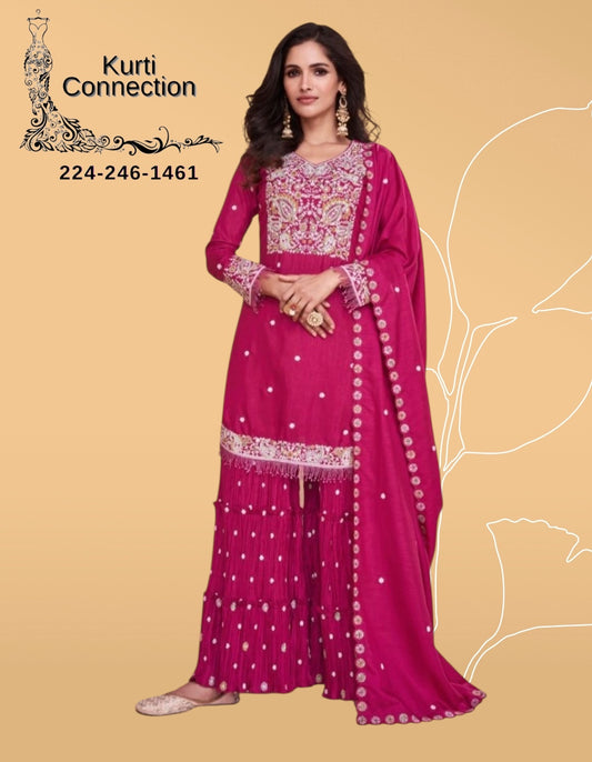 Dark pink sharara set