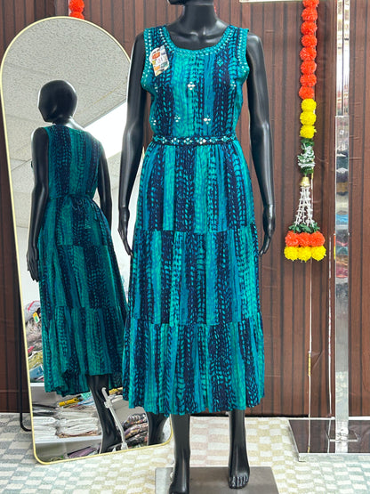 Rayon long kurti : shibori print