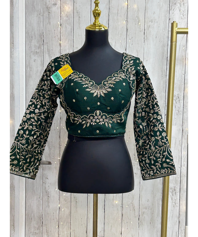 Madhubala blouse : full sleeves/ dark green