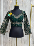 Madhubala blouse : full sleeves/ dark green