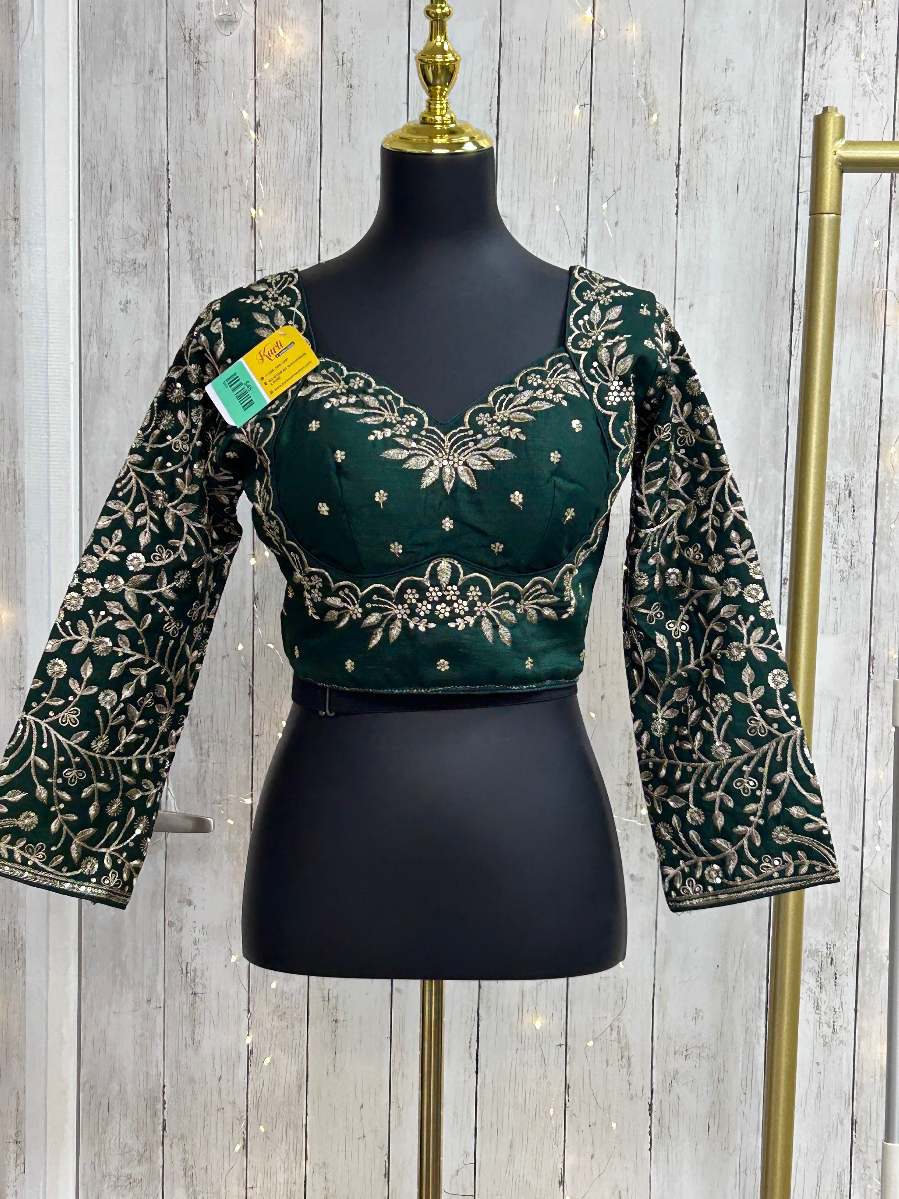 Madhubala blouse : full sleeves/ dark green