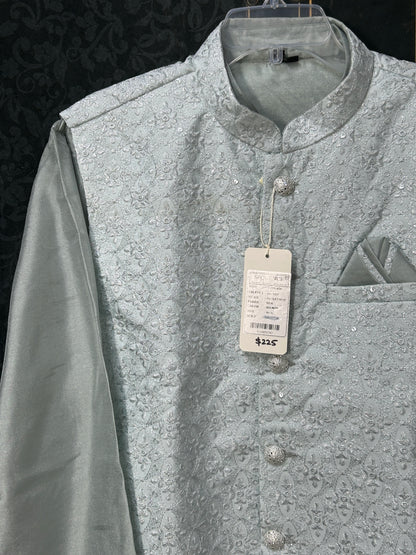 Light grey silk kurta set with jacket