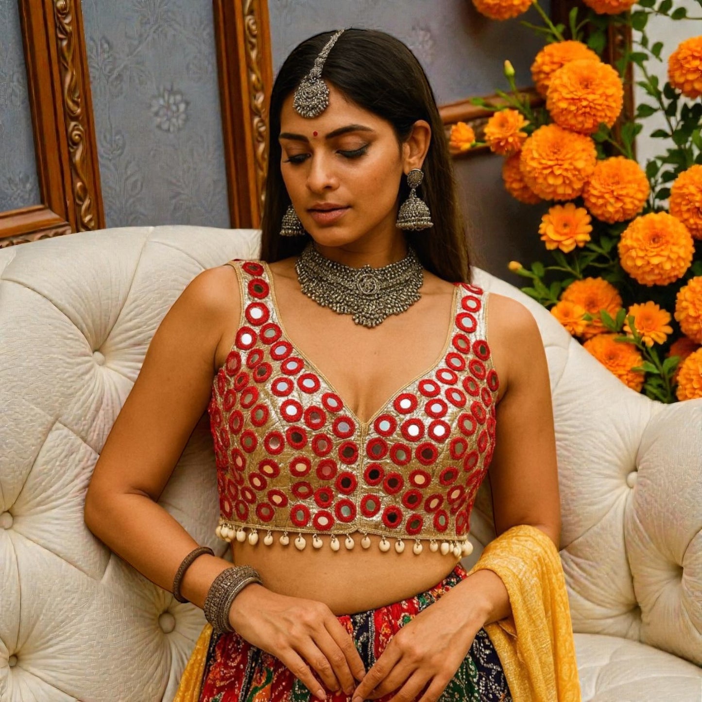 Mirror and shells work blouses