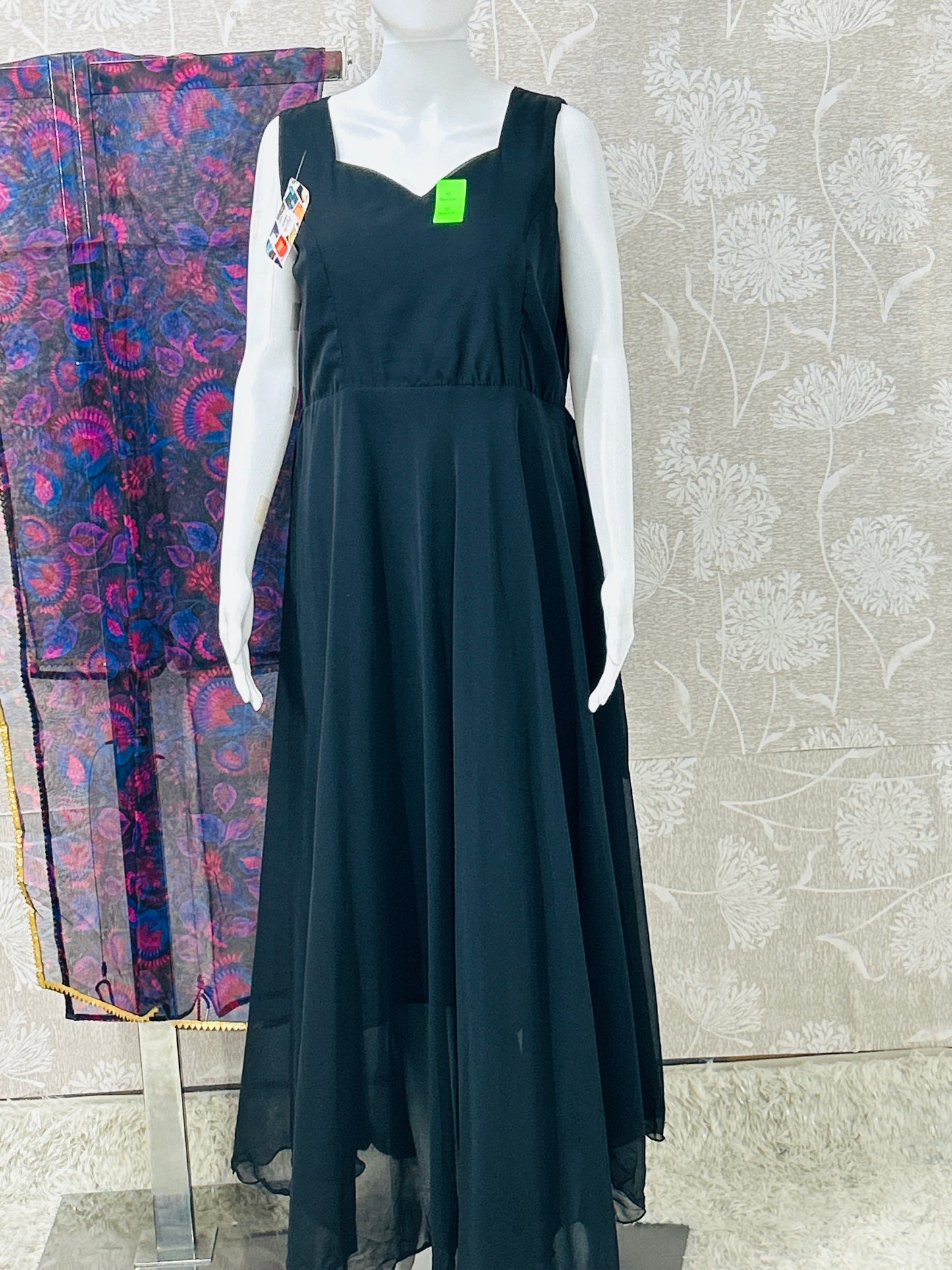 Black georgette kurti with organza dupatta