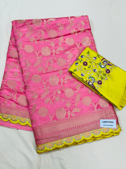 Silk saree with designer blouse piece