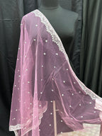Light pink net dupatta with silver sequin border by Kurti Connection USA