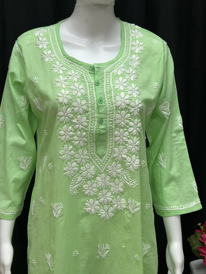 Pure Cotton chikankari kurti with white pant